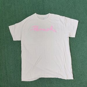 Panache Cream Colored Pink Text T Shirt Size Large